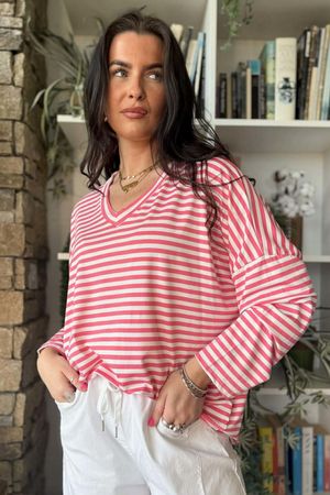  Perfect Breton V Long Sleeve Top Hot Pink /13