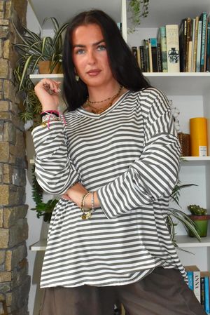  Perfect Breton V Long Sleeve Top Khaki 