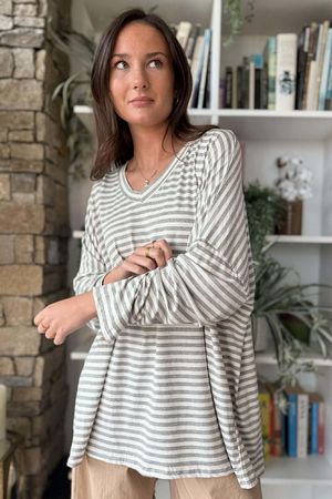  Perfect Breton V Long Sleeve Top Light Grey /10