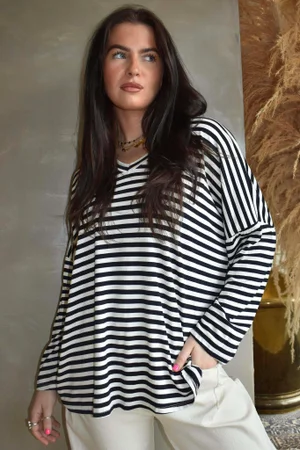  Perfect Breton V Long Sleeve Top Navy 