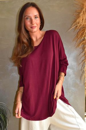  Perfect V Long Sleeve Top Burgundy  