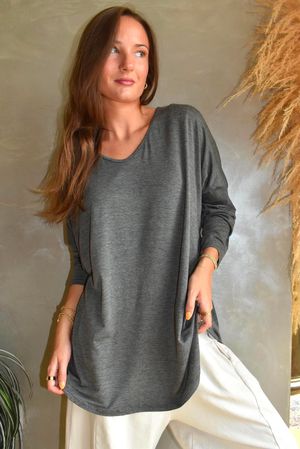  Perfect V Long Sleeve Top Grey Marl 