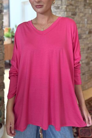 Made in Italy Perfect V Long Sleeve Top Hot Pink