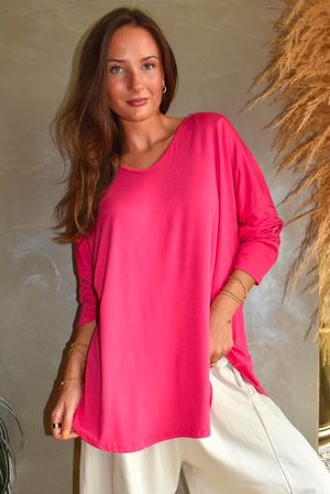  Perfect V Long Sleeve Top Hot Pink 