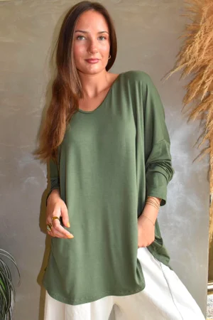  Perfect V Long Sleeve Top Khaki 