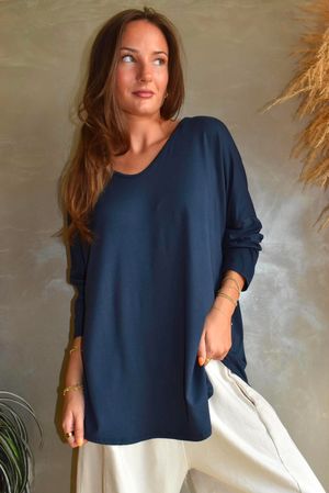  Perfect V Long Sleeve Top Navy 