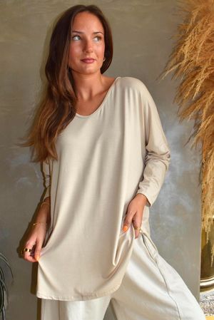  Perfect V Long Sleeve Top Stone 