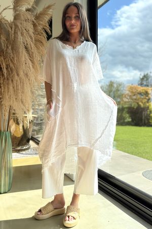 Made in Italy Portofino Raw Edge Sac Dress White /13 =