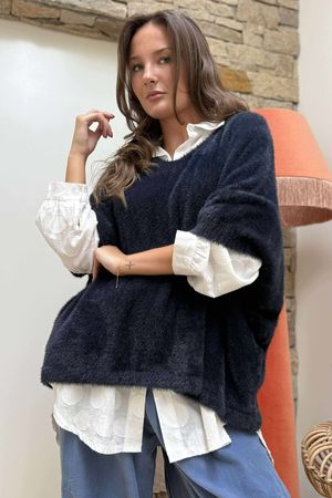 Made in Italy Rupert Relaxed Knit Top Navy