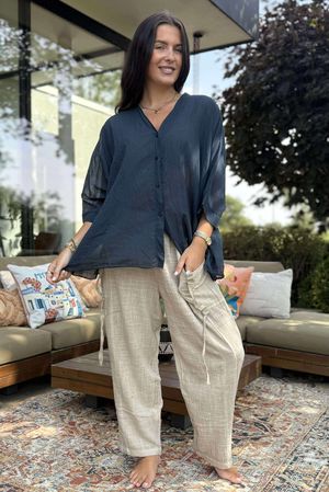 Made in Italy Songbird Relaxed Blouse Dark Aegean Blue