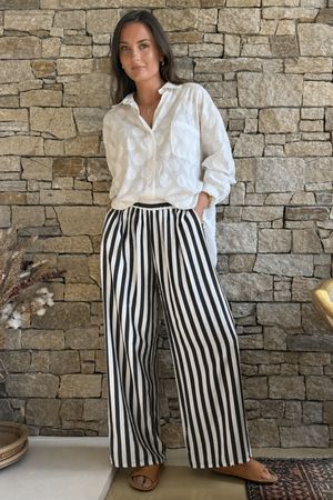 Mallow Stripe Wide Leg Pant Black