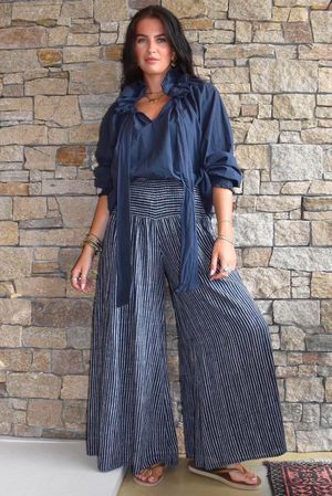 Marina Chalk Stripe Palazzo Pant Navy 