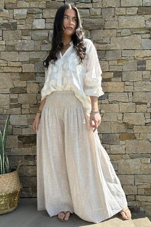 Pantaloni larghi con pinces in misto lino Colore bianco - RESERVED
