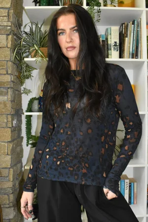 Mika Cashmere Blend Layering Top Leopard Navy