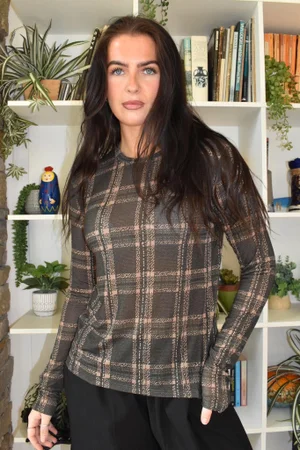 Mika Cashmere Blend Layering Top Plaid Khaki