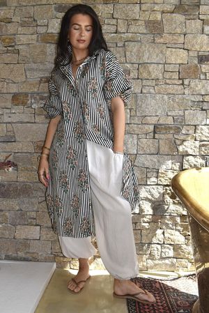 Mika Flower & Stripe Duster Shirt Black 