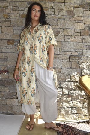 Mika Flower & Stripe Duster Shirt Ochre