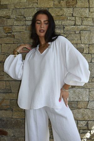 Mimi Pillow Cotton Sonnet Blouse White