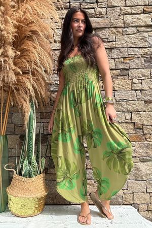 Monstera Bandeau Jumpsuit Green