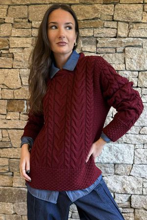 Murray Cable Knit Jumper Burgundy