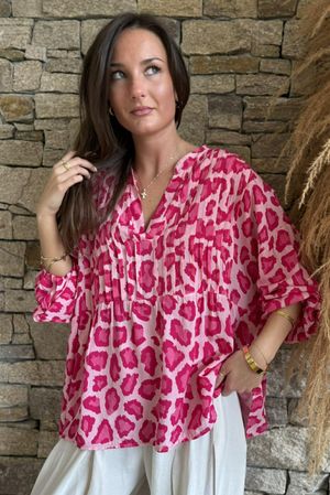 Nia Smock Blouse Leopard Hot Pink /8=