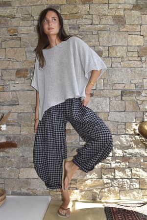 Nonni Gingham 7/8 Barrel Pant Black Grey