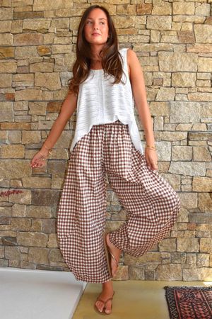 Nonni Gingham 7/8 Barrel Pant Chestnut