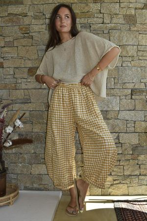 Nonni Gingham 7/8 Barrel Pant Mustard