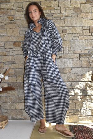 Nonni Gingham 7/8 Barrel Pant Navy