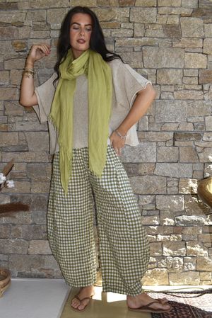 Nonni Gingham 7/8 Barrel Pant Olive