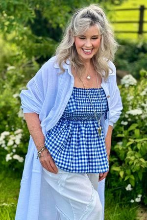 Nonni Gingham Bandeau Cami Malibu Blue