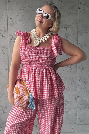 Nonni Gingham Bandeau Cami Miami Pink