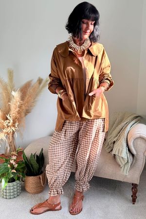 Nonni Gingham Bloomer Pant Hazelnut Pre order 4 days