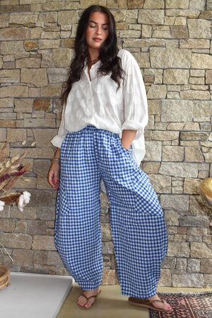Nonni Gingham Classic Barrel Pant Malibu Blue