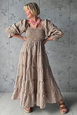 Nonni Gingham Darling Dress Hazelnut