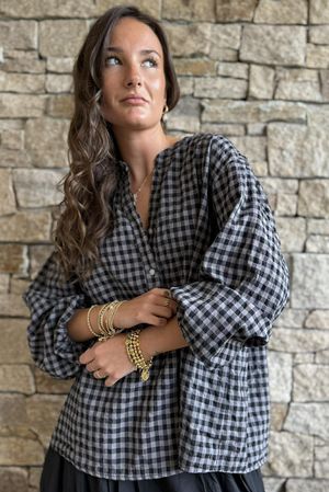 Nonni Gingham Nero Blouse Black Grey