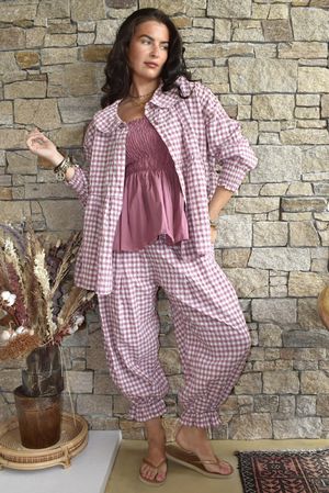 Nonni Gingham Peter Pan Smock Blouse Indian Pink