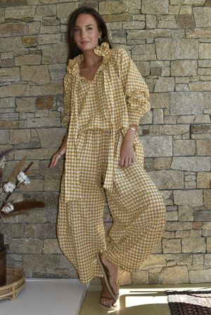 Nonni Gingham Poet Blouse Mustard