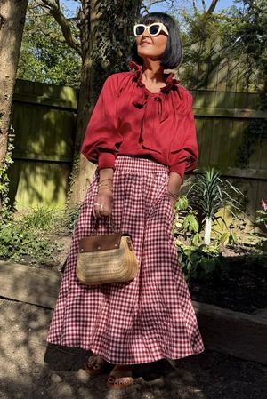 Nonni Gingham Ripley Skirt Sangria /40 Pre order approx 1 week 