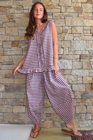 Nonni Gingham Shelby Barrel Pant Aubergine