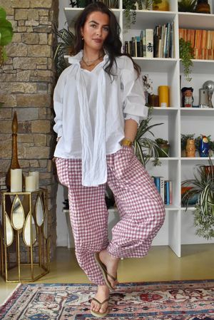 Nonni Gingham Shelby Barrel Pant Indian Pink