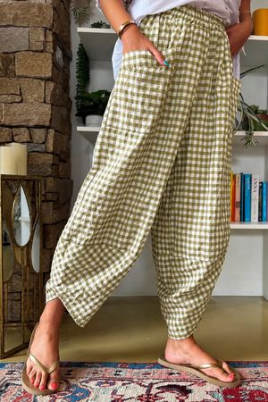 Nonni Gingham Shelby Barrel Pant Olive