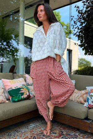 Nonni Gingham Shelby Barrel Pant Sangria