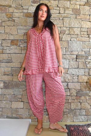 Nonni Gingham Shelby Barrel Pant Sangria
