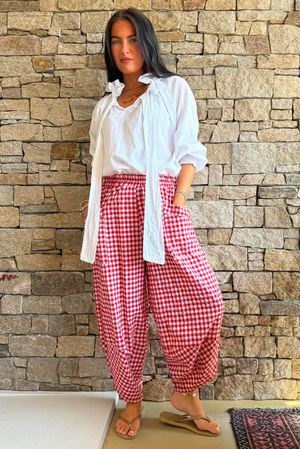 Nonni Gingham Shelby Barrel Pant Sangria
