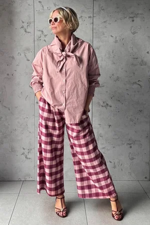Nora Brushed Cotton Gingham Kick Pant Aubergine