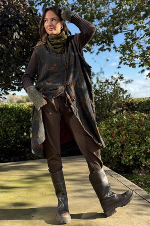 Oriental Bloom Longline Gilet Jacket Navy