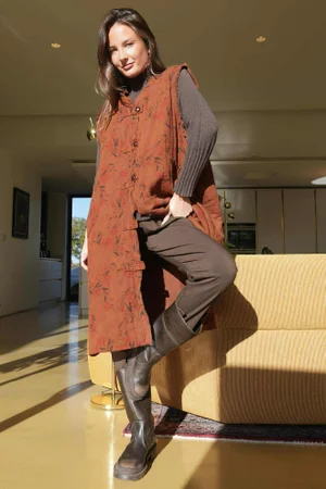 Oriental Bloom Longline Gilet Jacket Rust 