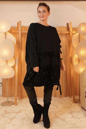 Oscar Immy Sequin Panel Sweatshirt Tunic Black /23=