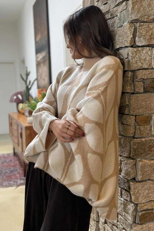 Oslo Orla Batwing Slouch Knit Camel And Ecru